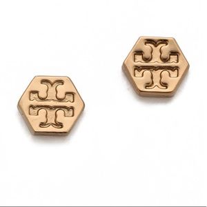 Tory Burch hexagon logo stud earrings